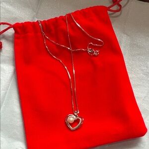 Silver Heart Pendant Necklace with Pearl
